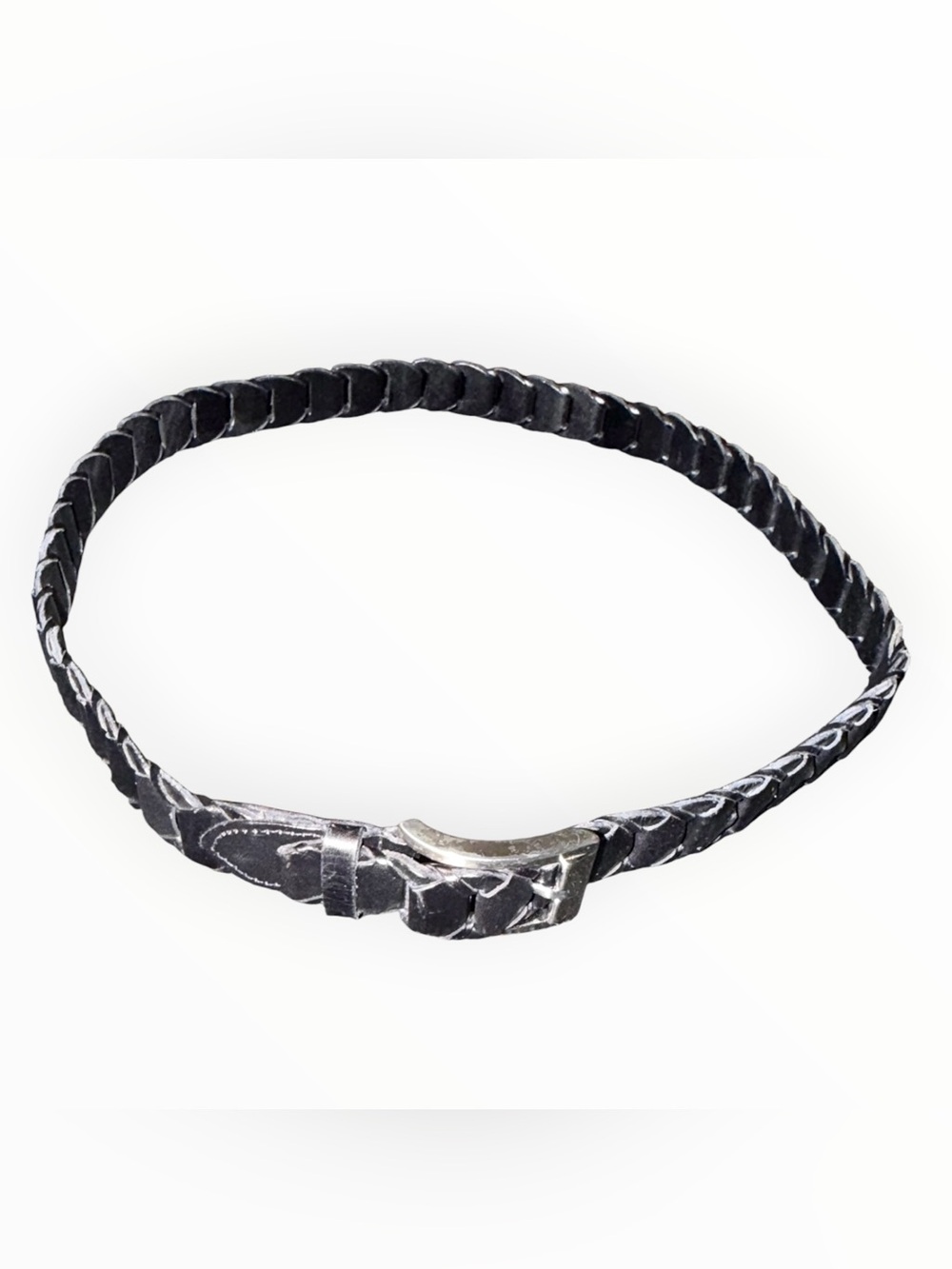 Vintage Made in Italy Black Braided Leather Belt Size 36 Solid Brass